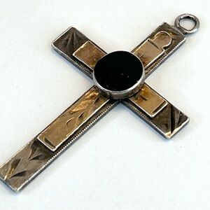 Vintage Sterling Gold Cross Onyx Centre Stone Pendant  Only